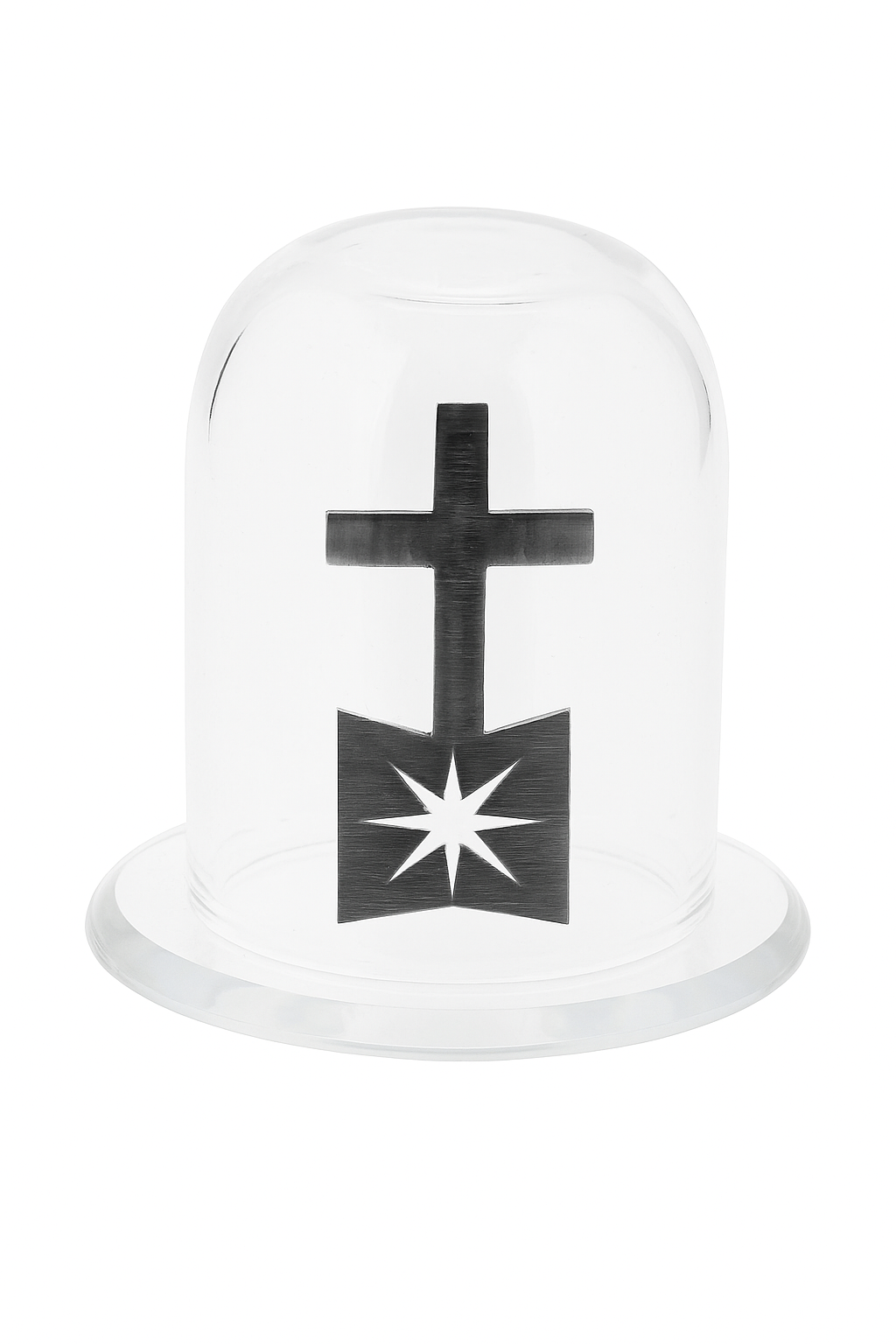 Modern Clergy Cross & Star Ornament in Glass Cloche - Desk/Altar Decor