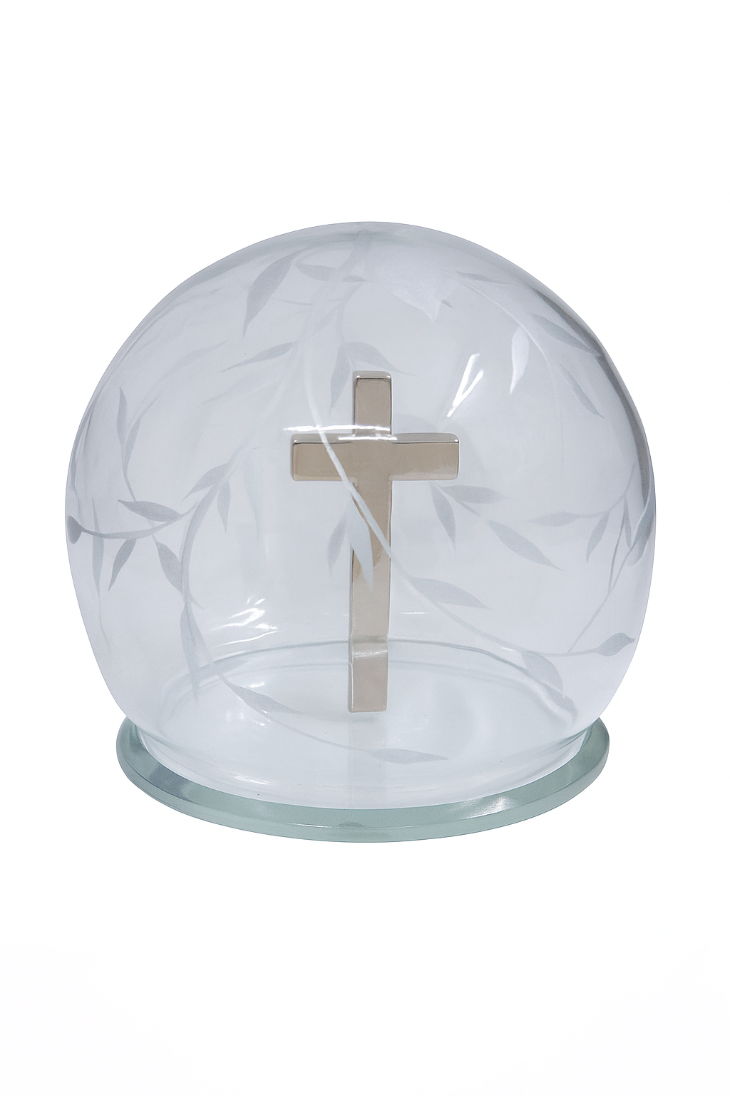 Tone Cross in Engraved Glass Dome Keepsake