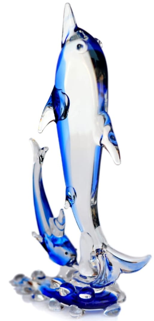 Hand-Blown Art Glass Dolphin Sculpture in Azure Blue