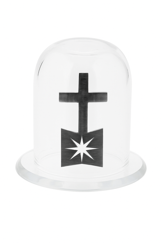 Modern Clergy Cross & Star Ornament in Glass Cloche - Desk/Altar Decor