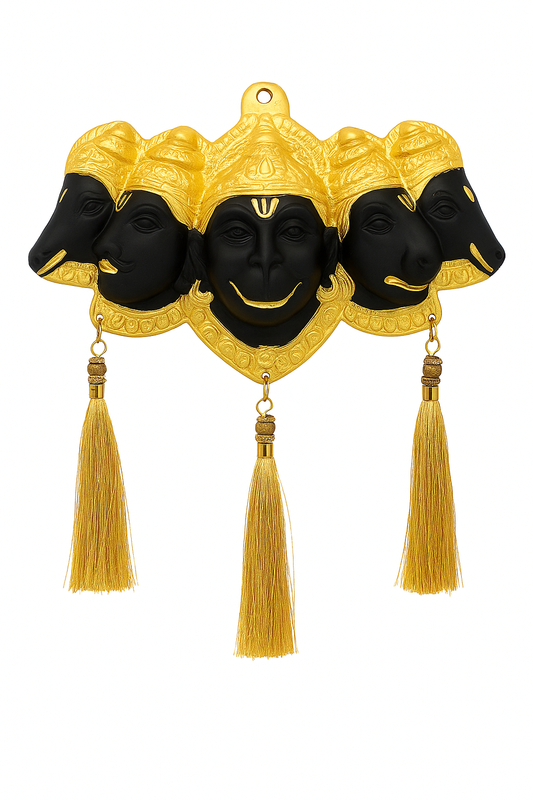 Divine Panchamukhi Hanuman Wall Hanging with Golden Tassels | Vastu Home Decor & Protection