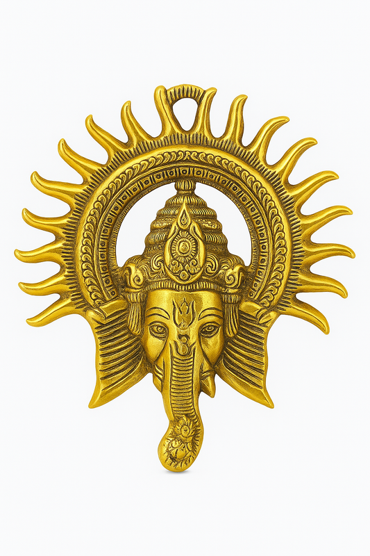 Exquisite Brass Ganesha Sun Halo Wall Hanging | Vighnaharta Divine Idol for Home Temple & Office