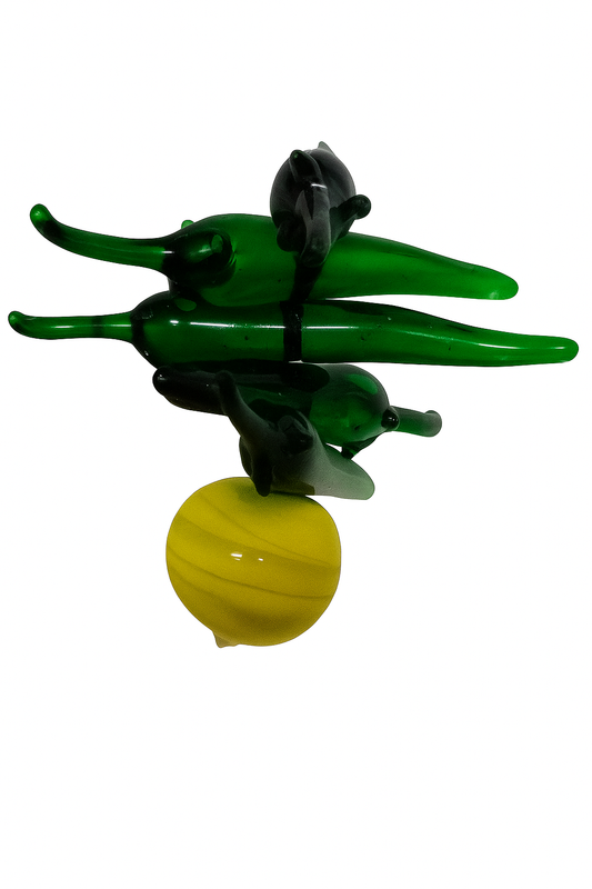 Hand-Blown Green Chili Pepper & Lemon Art Glass Sculpture