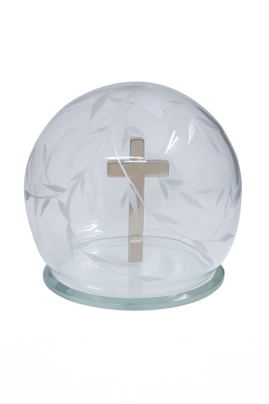 Tone Cross in Engraved Glass Dome Keepsake