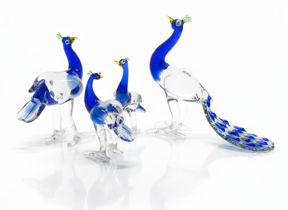 Blue Crystal Peacock Family Showpiece – Set of 4