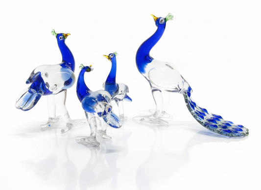 Blue Crystal Peacock Family Showpiece – Set of 4