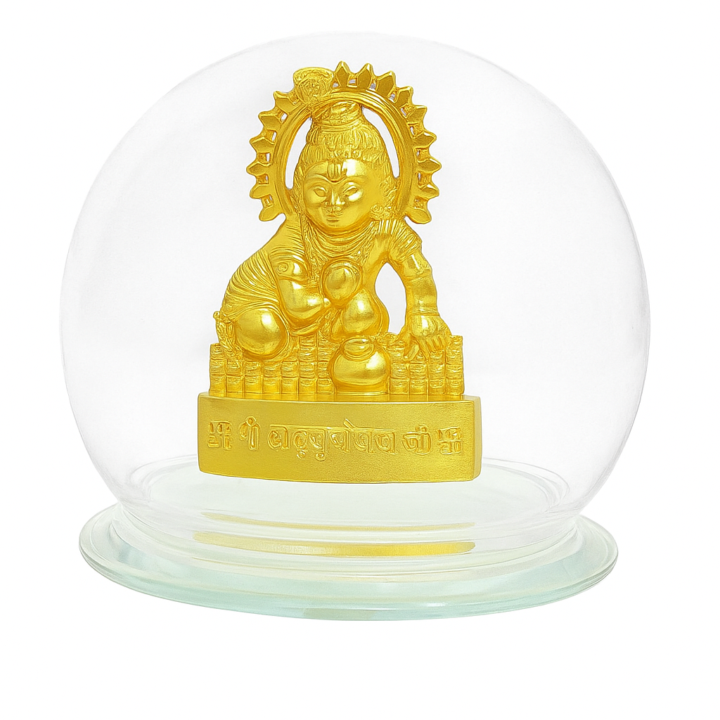 Golden Baby Krishna Idol under Glass Dome