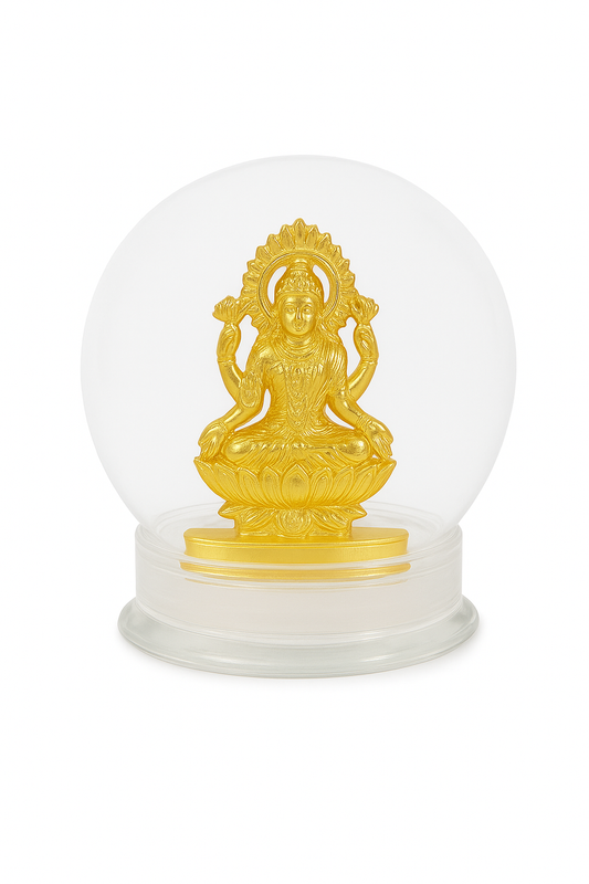 Golden Lakshmi Ji Idol in Glass Dome